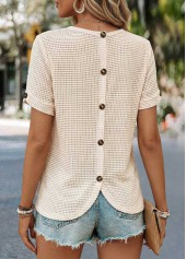 Patchwork Beige Short Sleeve Round Neck T Shirt