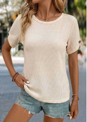 Patchwork Beige Short Sleeve Round Neck T Shirt