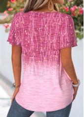 Ombre Tummy Coverage Pink Short Sleeve Square Neck Blouse