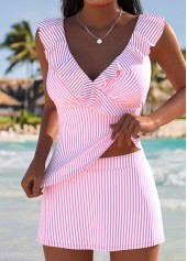 High Waisted Striped Pink Tankini Set