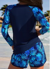 Mid Waisted Tropical Plants Print Tummy Coverage Tankini Set
