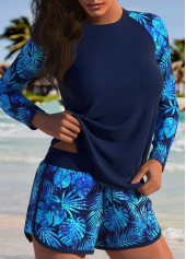 Mid Waisted Tropical Plants Print Tummy Coverage Tankini Set