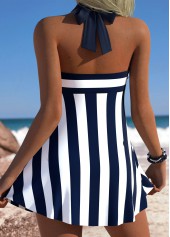 Mid Waisted Striped Navy Tankini Set