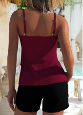 Mid Waisted Layered Wine Red Tankini Set