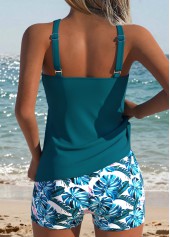 Mid Waisted Leopard Two-piece Peacock Blue Tankini Set