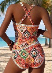 Mid Waisted Tribal Print Multi Color Tankini Set