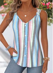 Multi Stripe Print Curved Hem Sleeveless Tank Top