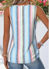 Multi Stripe Print Curved Hem Sleeveless Tank Top