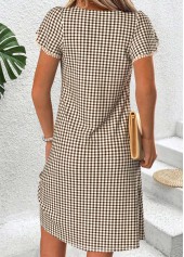 Plaid Tummy Coverage Light Coffee Short V Neck Dress