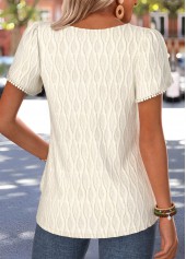 Shirred Beige Short Sleeve Tunic Blouse