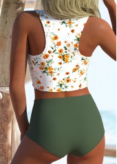 High Waisted Ditsy Floral Print Sage Green Bikini Set