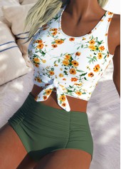 High Waisted Ditsy Floral Print Sage Green Bikini Set