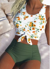 High Waisted Ditsy Floral Print Sage Green Bikini Set