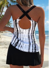 Mid Waisted Tie Dye Print Surplice Black Tankini Set