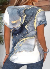 Ombre Curved Hem Blue Short Sleeve T Shirt