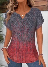 Tribal Print Curved Hem Multi Color T Shirt