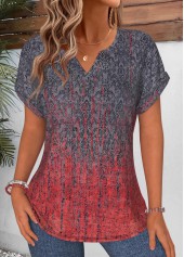 Tribal Print Curved Hem Multi Color T Shirt