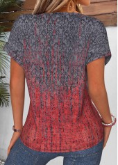 Tribal Print Curved Hem Multi Color T Shirt