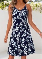 Leaf Print Tummy Coverage Light Blue Dress and Cardigan