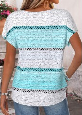 Striped Light Blue Short Sleeve Round Neck T Shirt