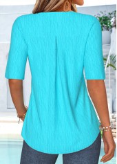 Ruffle Cyan Half Sleeve V Neck Blouse