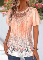 Ombre Tuck Stitch Orange Short Sleeve T Shirt