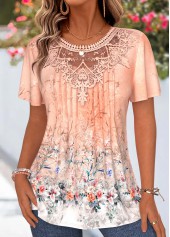 Ombre Tuck Stitch Orange Short Sleeve T Shirt
