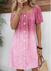 Floral Print Tummy Coverage Pink Short Square Neck Dress