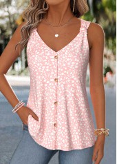 Ditsy Floral Print Curved Hem Light Pink Tank Top