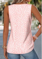 Ditsy Floral Print Curved Hem Light Pink Tank Top