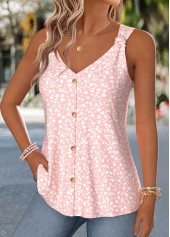 Ditsy Floral Print Curved Hem Light Pink Tank Top