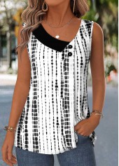 Geometric Print Patchwork Raw White Sleeveless Tank Top