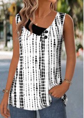 Geometric Print Patchwork Raw White Sleeveless Tank Top