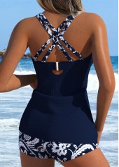 Mid Waisted Random Floral Print Cut Out Tankini Set