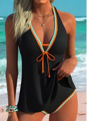 Mid Waisted Tie Black Tankini Set