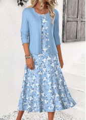 Ditsy Floral Print Blue Dress and Cardigan