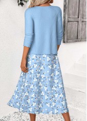 Ditsy Floral Print Blue Dress and Cardigan
