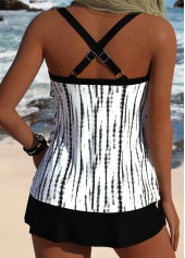 Mid Waisted Tie Dye Print Black Tankini Set
