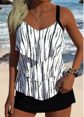Mid Waisted Tie Dye Print Black Tankini Set