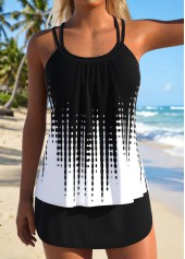 Mid Waisted Lace Up Black Tankini Set