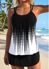 Mid Waisted Lace Up Black Tankini Set