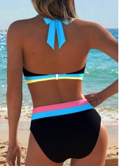Mid Waisted Patchwork Black Bikini Set