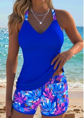 Mid Waisted Leaf Print Tummy Coverage Tankini Set