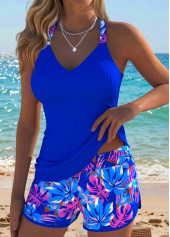 Mid Waisted Leaf Print Tummy Coverage Tankini Set