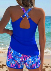 Mid Waisted Leaf Print Tummy Coverage Tankini Set