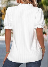 Floral Print Curved Hem White Short Sleeve Blouse