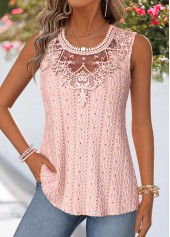 Patchwork Pink Sleeveless Round Neck Tank Top