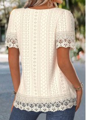 Patchwork Beige Short Sleeve Square Neck T Shirt