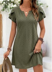 Tummy Coverage Sage Green Short Split Neck Dress