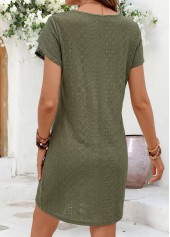Tummy Coverage Sage Green Short Split Neck Dress